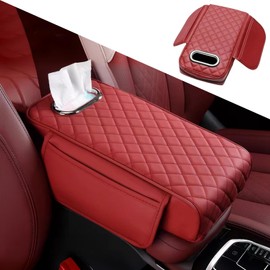 TACOPETS Car arm Rest Cover pad, Memory Foam Armrest Cushion Protection Pad, Multifunctional car armrest Heightening pad (with Tissue Box Function),Suitable for Most Cars, SUV, and Trucks (Pure red)