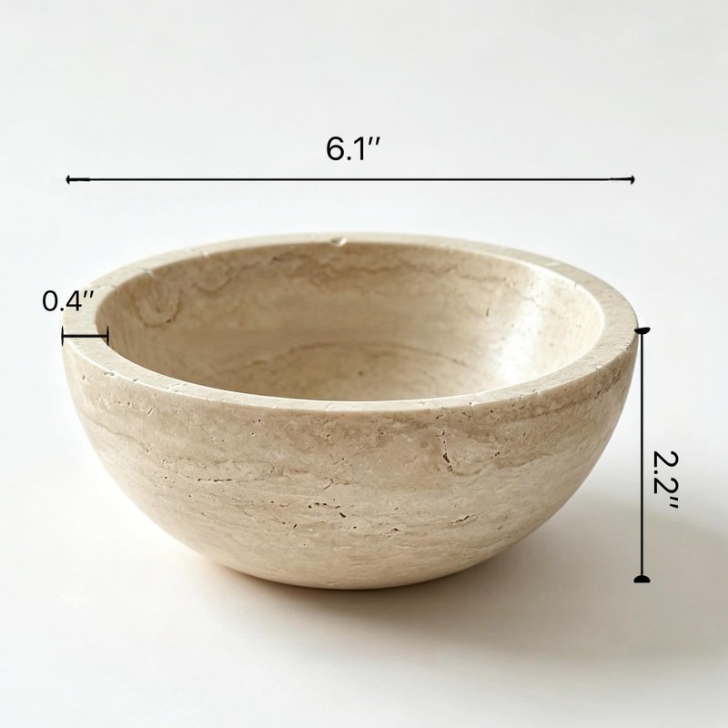 WILD WORKS Travertine Bowl, 6" Natural Stone Decorative Bowls for