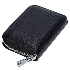 Jeem zm-kc-001 Credit Card Case, Genuine Leather, Chabara, 12 Pockets, Round Zipper, Prevents Skimming, 3 Colors, Black