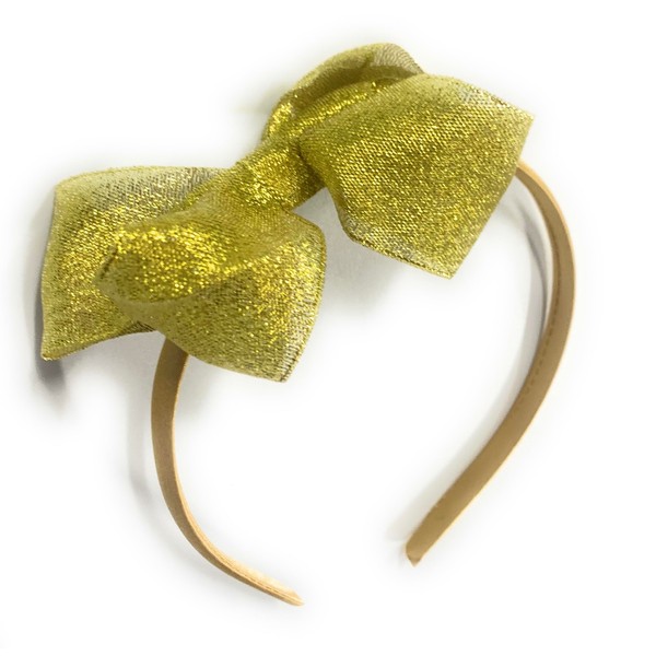 Caprilite Girls' Classic Grosgrain Ribbon Large Bow Headband (Sparkly Gold,
