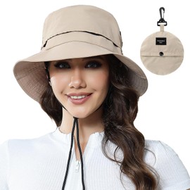Womens Packable Waterproof Bucket Hat, Men UV Protection Sun Hat, Light Brown