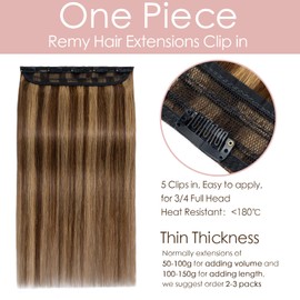 22"-55g One Piece Clip in Hair Extensions #4P27 Medium Brown&Dark Blonde Real Remy Human Hair Extension 3/4 Half Head Natural Straight
