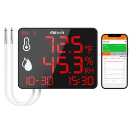 Elitech Digital Hygrometer Thermometer Dual Channel with 2x2m External Probe, Bluetooth Data Logger with APP, 30000 Points Memory, Large Screen for Warehouse Greenhouse Lab, DR-230-THDE