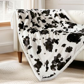 Cow Print Heated Throw Blanket 50" x 60" – Heated Electric Throw with 10 Heat Settings & 4 Timer Options, ETL Certified Safe Heating Blanket for Couch, Bed, Office