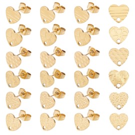 UNICRAFTALE Pack of 24 Golden Heart Vacuum Plating Stud Earrings Findings 304 Stainless Steel Stud Earrings with Ear Nuts and Hole Hypoallergenic Earring Components for DIY Jewellery Making