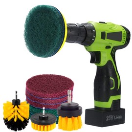 Kichwit 4 Inch Drill Power Brush Tile Scrubber Scouring Pads Cleaning Kit, 2 Inch Small Brush Included, Heavy Duty Household Cleaning Tool (Drill NOT Included)