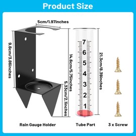AQKILO Rain Gauge Outdoor with Bracket, 7 Inch Easy-Read Removable Tube, 4 Mounting Options for Fence, Rail, Post, Planter or Ground, Black