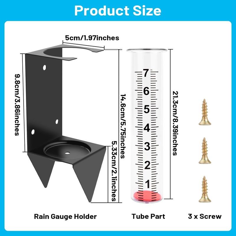 AQKILO Rain Gauge Outdoor with Bracket, 7 Inch Easy-Read Removable