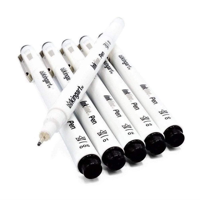KINGART Inkline Fine Line Black Pens, Set of 6 with