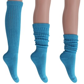 AWS/American Made 1 Pair Scrunch Slouch Socks Knee High Shoe Size 5 to 10 (Turquoise)