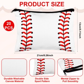 Moodaily 40Pcs Baseball Party Favors Baseball Team Gifts 20 Sport Baseball Makeup Bag Sport Cosmetic Bag Canvas 20 Pcs Baseball Compact Mirror Baseball Gifts for Teen Girls Team