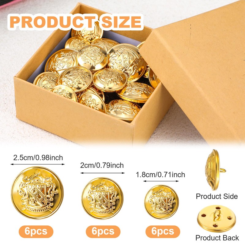 Gold Buttons, Mabor 18Pcs Gold Buttons for Blazer Button Set