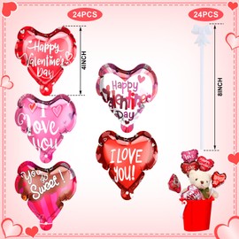 Gemscream 24 Pcs Valentine‘s Day Balloons Self Inflatable Heart Balloons with Bow Rod 4 Inch Valentine Decoration for Wedding Birthday Engagement Party Supplies