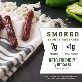 Duke's Pork Hatch Green Chile Smoked Shorty Sausages, 7g Protein Per Serving, Stocking Stuffer, 2.5 oz. Snack Bags (Pack of 7)