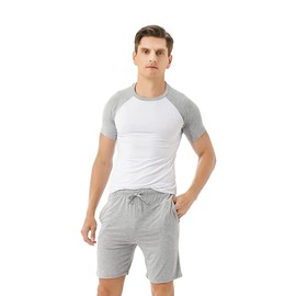 G.N Dreamer Mens Pajama Set Short Pyjamas for Men Cotton Sleepwear T Shirt Classic Pajama Sets, white/grey