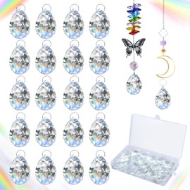 Pack of 20 Hanging Crystals, 37 mm Glass Suncatcher Crystal with 20 Metal Rings, Suncatcher Crystal, Prism Crystal Drops for Chandelier Pendants, Window Ornament, Craft Decoration