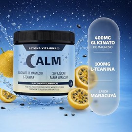 C ALM Glicinato de Magnesio + L-Teanina (Beyond Vitamins) | 400 mg de Magnesio y 100 mg de L-Teanina por Scoop | Super Calm Bebida Funcional Sabor Mar