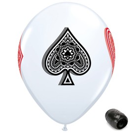 10 Pack 11" Poker Deck Card Suits Game Night Latex Balloons with Matching Ribbons