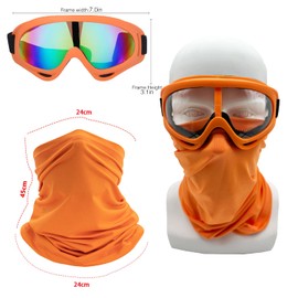 LJDJ Motorcycle Goggles,2 Pack Dirt Bike ATV Motocross Riding Hiking Protective with 2 Pack Neck Breathable Bandana Mask (Orange+Mask)