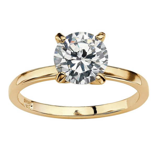 PalmBeach Yellow Gold-Plated or Sterling Silver Round Cubic Zirconia Solitaire