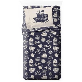 Jay Franco One Piece Twin Size Sheet Set - 3 Piece Anime Nautical Bedding Set Includes Pillow Cover - Super Soft Blue Microfiber Sheets