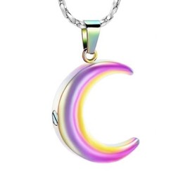 Cremation Jewellery for Ashes Moon Urn Necklace Stainless Steel Memorial Lockets Keepsakes Jewellery for Ash Pendant - Fill Kit, Stainless Steel, No Gemstone