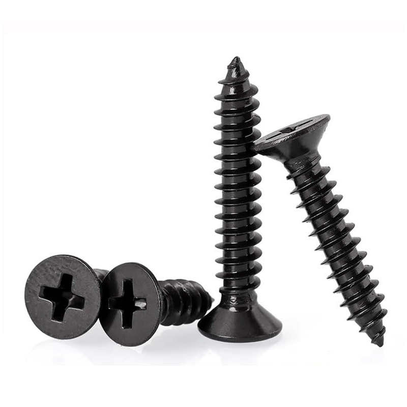 FandWay Phillips Flat Head Self-Tapping Screws, Black Carbon Steel Countersunk