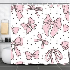 Mkikejoy Pink Bow Knot Shower Curtain for Kids Teens Bathroom Decor with 12 Plastic Hooks 72 x 72 Inch