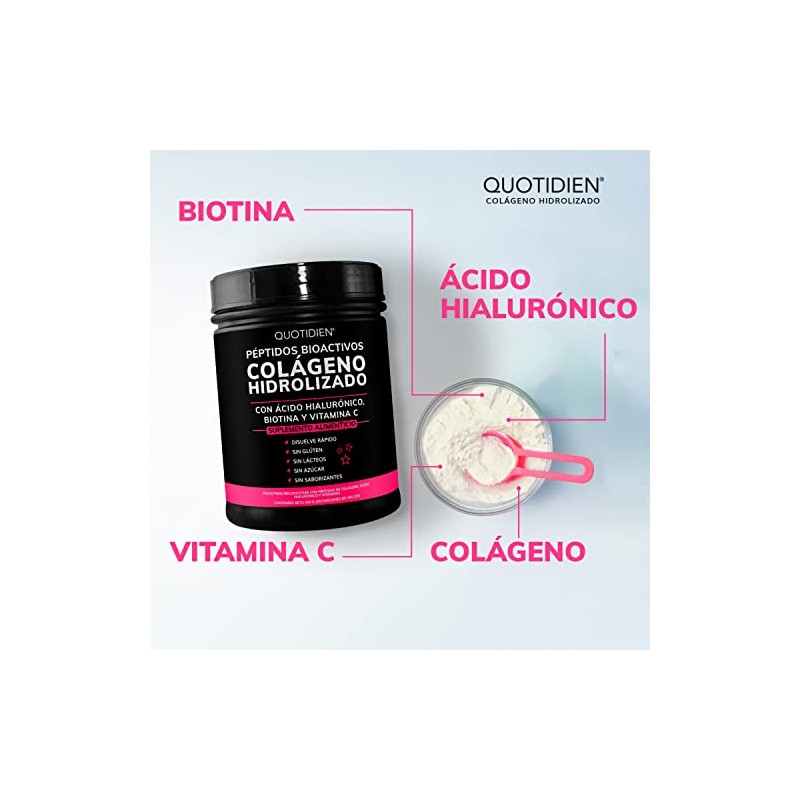 Quotidien Péptidos Bioactivos Colageno Hidrolizado Ácido Hialurónico Biotina Vitamina Suplemento