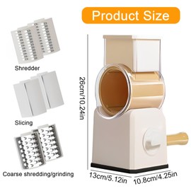 Eiflayn Vegetable Cutter, Kitchen Grater with Crank, Manual Vegetable Cutter, Drum Grater for Vegetables, Vegetable Slicer with 3 Interchangeable Blades, Suitable for Vegetables, Fruits, etc