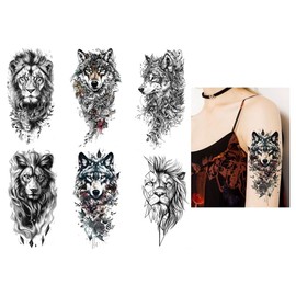 6 Sheets Temporary Lion Tattoo Wolf Tattoo Animal Tattoo Arm Tattoo Troy6