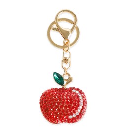 Red Fruit Keychain Accessories for Women Bling Crystal Rhinestone Charms for Handbags Sparkling Key Pendant Metal Ring (Apple)