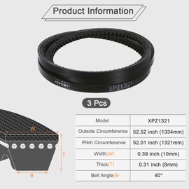 sourcing map 3pcs XPZ1321 EPDM V-Belt, Wedge Section Cut Edge Cogged Industrial Rubber V Belt 10mm Width x 1321mm Pitch Circumference