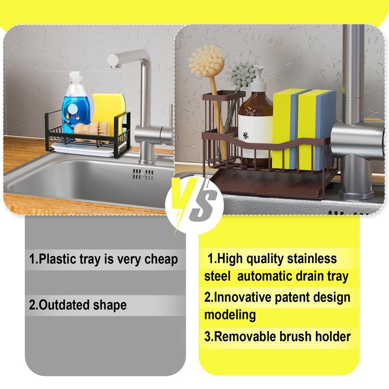 Fssvcd Maifan Sink Caddy Sponge Holder for Kitchen with Brush