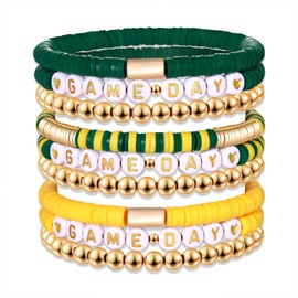 NLCAC 9 Pack Game Day Bracelets Stackable Heishi Beaded Stretchy Bracelet Preppy Jewelry Baseball Football Team Bracelets Sports Fan Accessories Gifts, One Size, clay, no gemstone