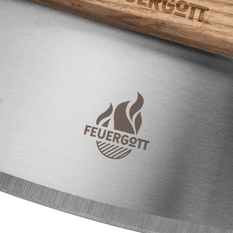 Feuergott Pizzaschneider Edelstahlklinge Griff aus Eschenholz Profi Pizzamesser mit 35
