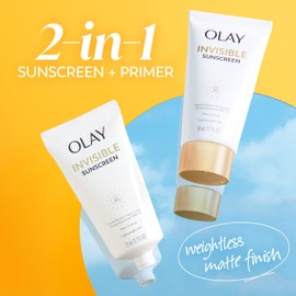 Olay Invisible Sunscreen, SPF 35, 100% Invisible Facial Sunscreen and Makeup Primer - Fragrance-Free, Weightless, No White Cast Broad Spectrum Sun Protection with Vitamin C & E, Aloe Vera, 1.7 Oz