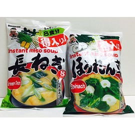 Shinsyu-ichi Instant Miso Soup Assorted 2 Flavors – Spinach (5.76 oz) and Green Onion (6.21 oz)