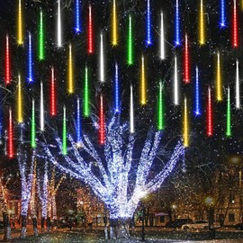 Joomer Meteor Shower Lights Outdoor, 11.8 Inches 10 Tubes 240 LED, Waterproof Meteor Christmas Lights, Hanging Icicle Lights, Falling Rain Lights for Tree Wedding Party Holiday Decoration