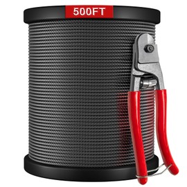 500FT T316 Black Stainless Steel Cable With Cutter, 1/8" Wire Rope, Clothes Line, Trellis Wire, 1850 lb Breaking Strength, 7x7 Strands Aircraft Cable for Stair Fence Deck Railing Kit