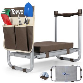 Tovve Foldable Garden Kneeler and Seat, Heavy Duty Garden Stool with 10" Wide Detachable Kneeling Pad, Portable Garden Bench Chair with Large Garden Tool Bag, Gardening Gifts for Women, Seniors, Mom