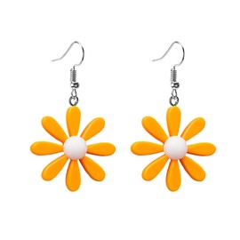 Daisy Earrings,Daisy Flower Earrings for Women Girl,Acrylic Yellow Flower Daisy Dangle Earring Wild Lily Petals Hawaii Plant Earrings (Orange)