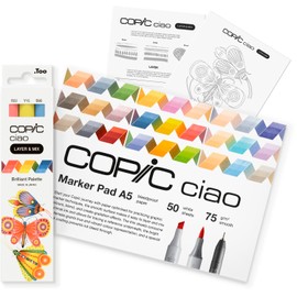 Copic Ciao LAYER & MIX Starter Set Brilliant Marker Set with 3 Different Colours, Marker Paper and Drawing Template for Tracing, Includes Learning Exercise Sheet