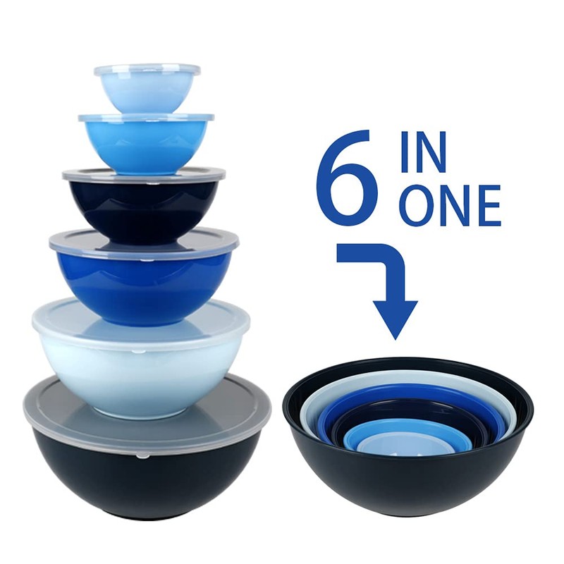 BoxedHome BPA Free Plastic Round Mixing Bowl with Lids, 12