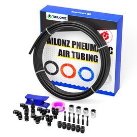 TAILONZ PNEUMATIC Black 1/4 Inch OD 10 Meter 32.8ft PU Polyurethane Air Tubing Kit Pipe Hose Air Line Tubing Air Hose Fittings Push to Connect Fittings(27PCS)