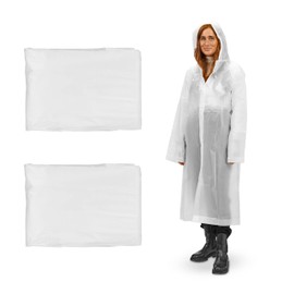 Relaxdays Raincoat Set of 2 with Hood, Rain Poncho, Reusable, Women & Men, Waterproof, Long, Lightweight, White