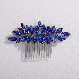Xerling Full Blue Rhinestone Hair Comb Women Wedding Small Side Comb Multi Color Hair Piece Jewelry for Brides Bridal Headpiece Head Accessories for Prom Gift (Royal Blue)