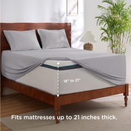 Bedsure Deep Pocket Twin Sheets Set - Fits Mattresses Up to 21" Thick, 3 Piece Air Mattress Sheets with Deep Pocket, Moisture Wicking Soft Cooling Bedding Sheets & Pillowcases, Light Grey