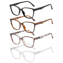 Przene 4 Pack Blue Light Blocking Reading Glasses,Square Cat Eye Readers for Women Men with Spring Hinge 3.5