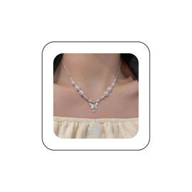 Inilbran Boho Schmetterling Anhänger Halskette Weiße Perle Perle Vintage Unregelmäßige Perlen Choker Einstellbar Tier Tropfen Kette Schmuck Für Frauen